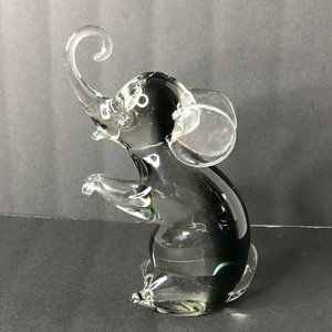 Italian Murano Art Glass ELEPHANT Gray Smoke w/ Clear Glass 8" Tall